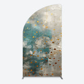 Lofaris Blue Gray Cement Wall Gold Dots Birthday Half Moon Arch Backdrop